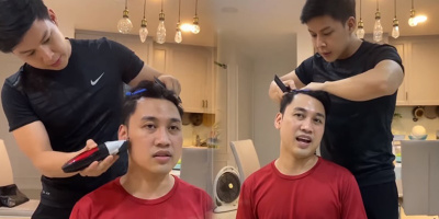 Don Nguyễn được bạn trai soái ca cắt tóc tại gia trong mùa dịch