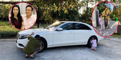 Chồng Trịnh Kim Chi tự tay lau rửa ô tô 5 tỷ đồng mua tặng vợ