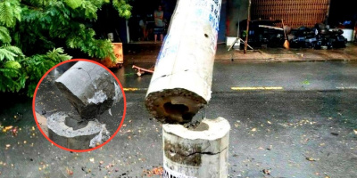 Dân mạng tranh cãi hình ảnh cột điện không lõi gãy ngang tại Đà Nẵng