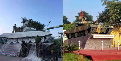 Hoành tráng tượng đài xe tăng T-90 do bộ đội Việt Nam xây bằng bê tông