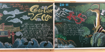 Loạt ảnh học sinh trực tiếp vẽ báo tường lên bảng tặng thầy cô 20/11