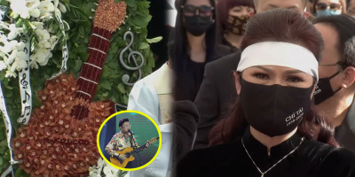 Lẵng hoa đặc biệt mang hình đàn guitar tại đám tang nghệ sĩ Chí Tài