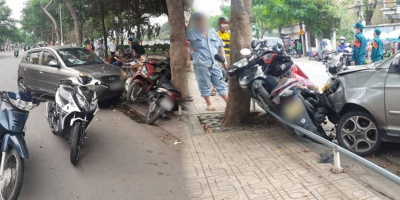 TP.HCM: Ô tô tông liên hoàn 4 xe máy, 2 cô gái bị thương nặng