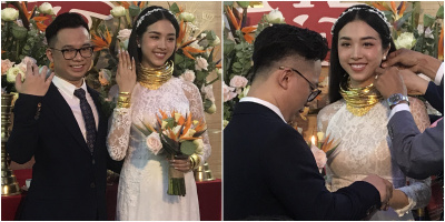 Á hậu Thúy An đeo vàng "nặng trĩu" trong đám cưới ở quê Kiên Giang