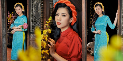 Hoa hậu Dương Yến Nhung diện áo dài đẹp tựa nàng Xuân