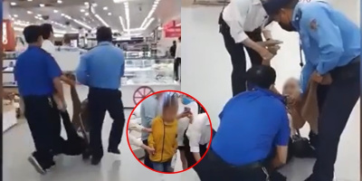 Người phụ nữ chửi bới, la hét khi bị 3 bảo vệ khênh ra khỏi siêu thị
