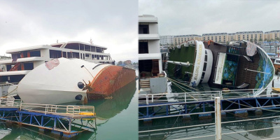 Du thuyền tiền tỷ bất ngờ lật nghiêng khi neo đậu ở cảng Tuần Châu