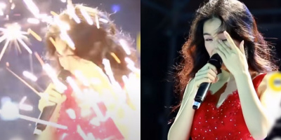 Hòa Minzy bị pháo bắn vào mắt vẫn kiên trì hát trên sân khấu