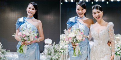 Hoa hậu Hoàng Hạnh gây tranh cãi khi mặc đồ "lồng lộn" đi đám cưới