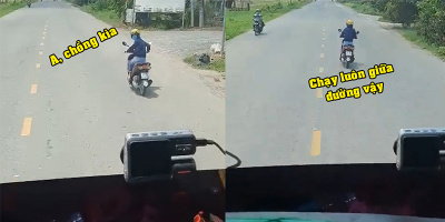 Chạy xe tải gặp vợ, chồng âm thầm đi chậm để bảo vệ