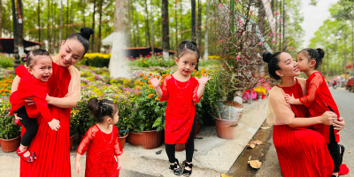 Hai con gái cưng của Lê Dương Bảo Lâm diện áo dài đi chợ hoa
