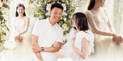 Loạt váy cưới vợ Thành Chung khoác lên người trước hôn lễ chính thức