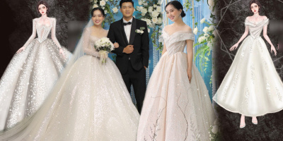 Cận cảnh 2 mẫu váy cưới hơn 800 triệu đồng của bà xã Hà Đức Chinh