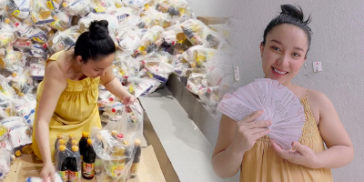 Vợ Lê Dương Bảo Lâm tất bật làm từ thiện đóng 300 phần quà tặng bà con