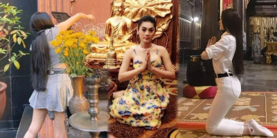 Mỹ nhân Việt gây tranh cãi khi chọn nhầm trang phục đi đền chùa