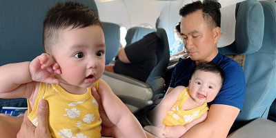 Loạt khoảnh khắc đáng yêu của con trai Chi Bảo khi đi máy bay