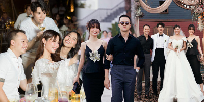 Diễm My 9X và bạn trai tuân thủ "dresscode" sánh đôi đám cưới Diệu Nhi