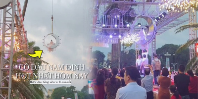 Đám cưới có 1-0-2 tại Nam Định: Cô dâu được cần cẩu đưa vào lễ đường