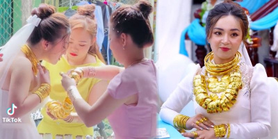 Cô dâu miền Tây gồng mình đeo 2kg vàng trong ngày cưới