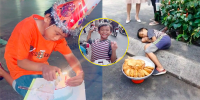 Cậu bé bán bánh mì ngủ trên vỉa hè được tổ chức sinh nhật ở đường phố