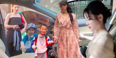 Đón con cũng phải đẹp, người mẹ trẻ "lồng lộn" váy áo như đi tiệc