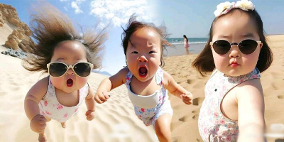 Bật cười với loạt biểu cảm khó đỡ của các em bé khi được đi biển
