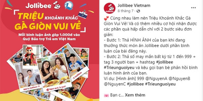 Ấn tượng với 500.000 bình luận ảnh được chia sẻ trên fanpage Jollibee