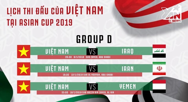 
Lịch thi đấu của đội tuyển Việt Nam tại Asian Cup 2019.