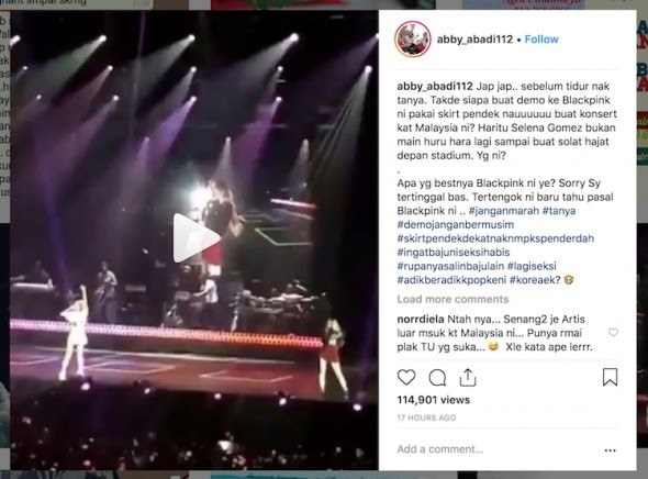 
Nữ diễn viên chia sẻ bài viết kèm lời bình: "Tại sao không ai phản đối gì về BLACKPINK vậy? Họ đến Malaysia biểu diễn concert và váy của họ thì quá ngắn. Có điều gì hay ho ở mấy cô ả BLACKPINK thế?"