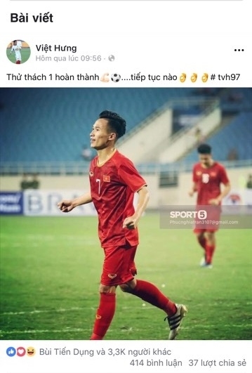 
Cầu thủ Việt Hưng chia sẻ bức ảnh cùng dòng trạng thái động viên tinh thần bản thân cũng như toàn đội 