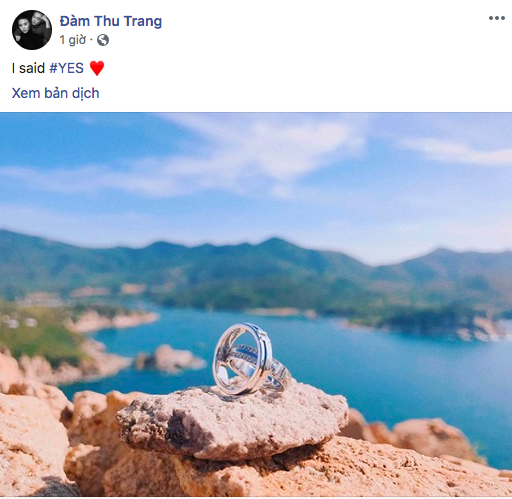  
Trước đó không lâu, Đàm thu Trang cũng khoe nhẫn cưới kim cương được Cường Đôla cầu hôn.