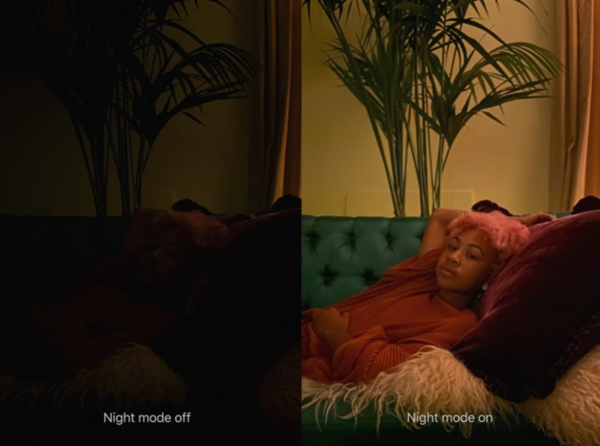  
Ảnh chụp tự động (bên trái) và chụp bằng chế độ night mode ( bên phải).
