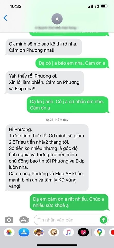  
Đoạn hội thoại giữa Huỳnh Phương và chủ nhà. (Ảnh: FBNV) - Tin sao Viet - Tin tuc sao Viet - Scandal sao Viet - Tin tuc cua Sao - Tin cua Sao