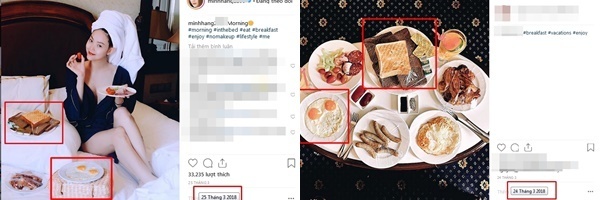  
Cả hai đăng ảnh đồ ăn có sự giống nhau. Ảnh: Chụp màn hình
