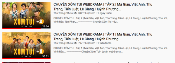  
Hai tập đầu của "Chuyện Xóm Tui" tranh nhau ở top 2 và 3 của YouTube
