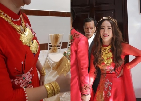 'Choáng váng' nhìn nàng dâu showbiz đeo vàng nặng trĩu người trong ngày cưới năm 2019 3