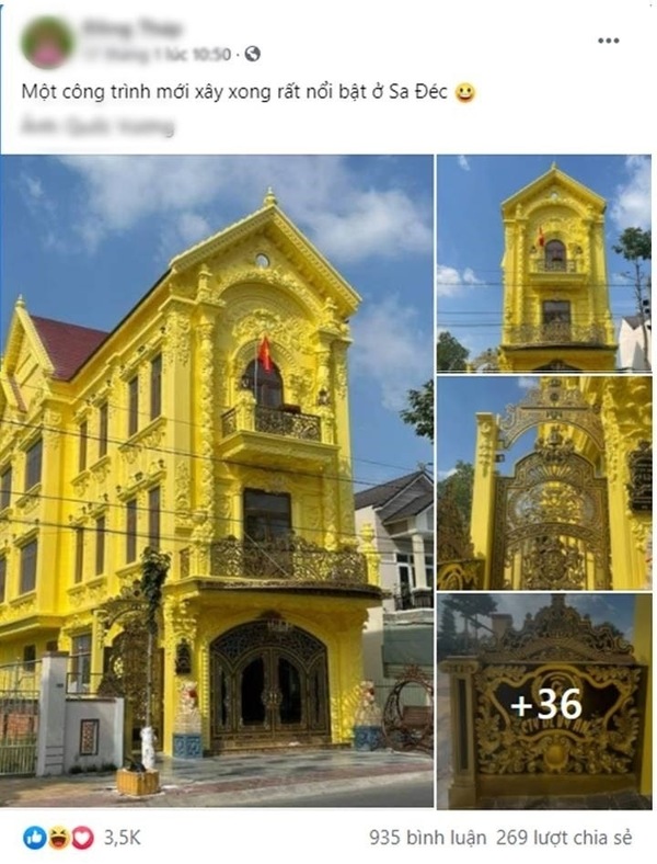  
Ngôi nhà màu vàng chói lóa xôn xao cộng đồng mạng ở Sa Đéc. (Ảnh: Chụp màn hình)