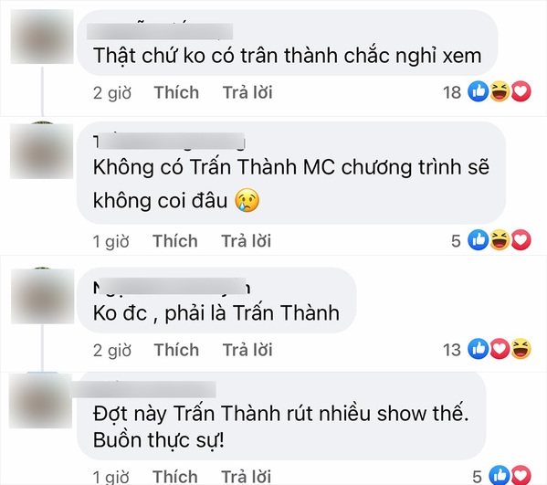  
Nhiều người còn quyết định nghỉ xem Rap Việt mùa 2 vì Trấn Thành vắng mặt. (Ảnh: Chụp màn hình)