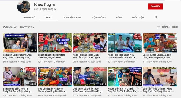  
Tài khoản YouTube của Khoa Pug với hơn 3 triệu lượt theo dõi