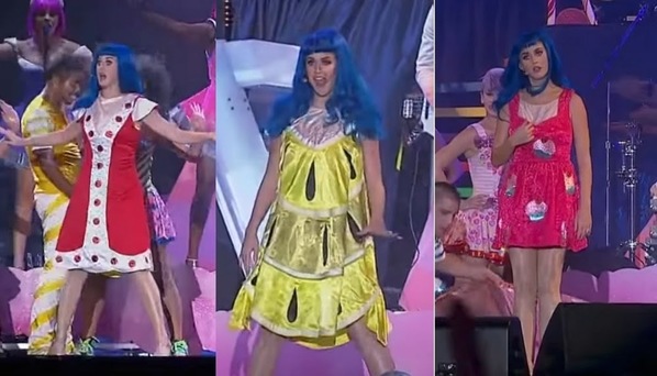  
Katy Perry với số lượng khủng những bộ trang phục cô mang lên sân khấu. (Ảnh: Chụp màn hình)