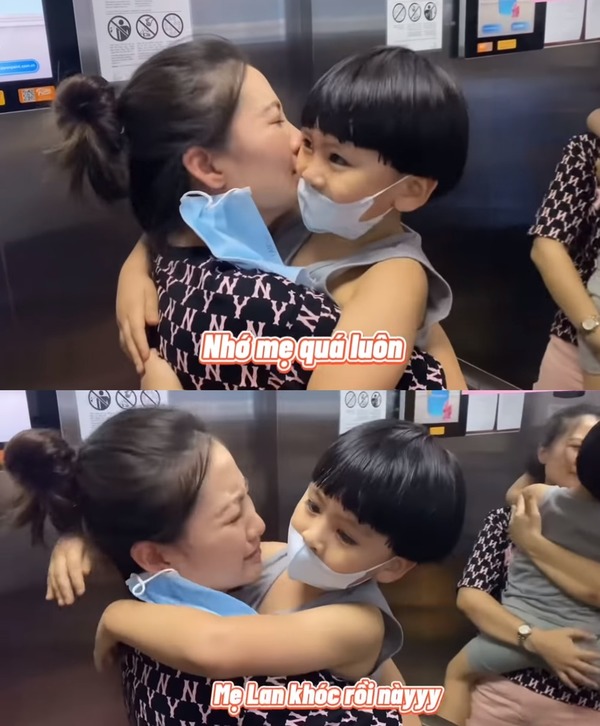  
Ngọc Lan khóc khi ôm hôn con sau thời gian xa cách đi đóng phim. (Ảnh: YouTube nhân vật)