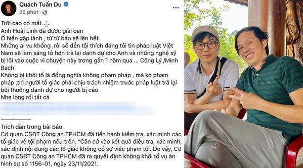  Quách Tuấn Du mừng rỡ khi đàn anh được minh oan. (Ảnh: FB Quách Tuấn Du) - Tin sao Viet - Tin tuc sao Viet - Scandal sao Viet - Tin tuc cua Sao - Tin cua Sao