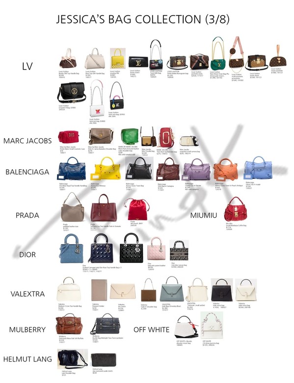  
"Công chúa băng giá" Jessica có hẳn một bộ sưu tập túi xách cao cấp với đa dạng kiểu dáng. (Ảnh: Weibo FindK时尚)