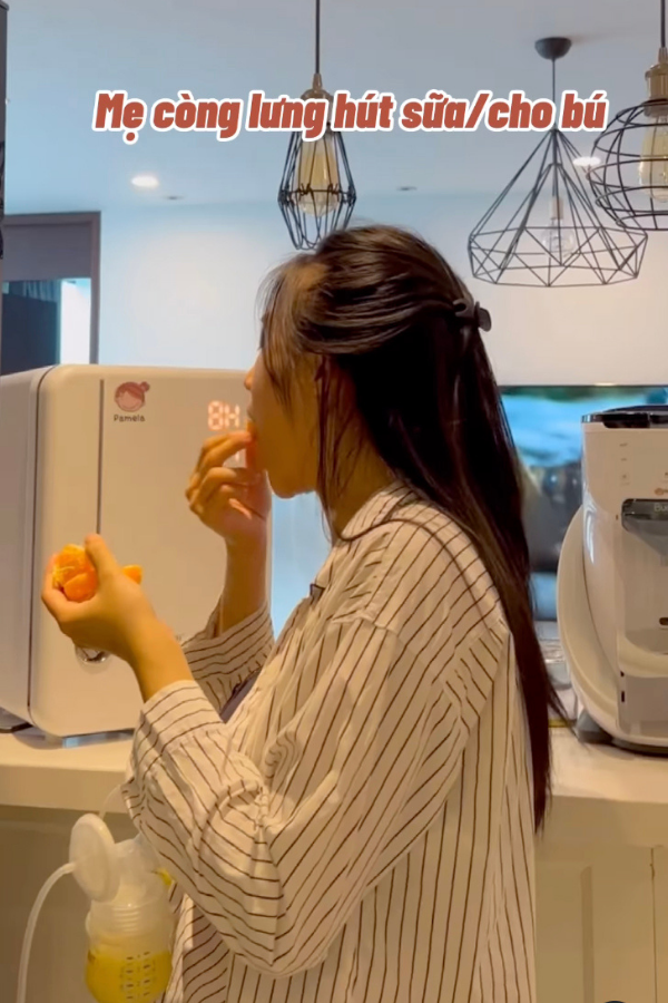    Salim ăn uống đủ chất để có sữa cho con. (Ảnh: FB Ngân Kim Hoàng)