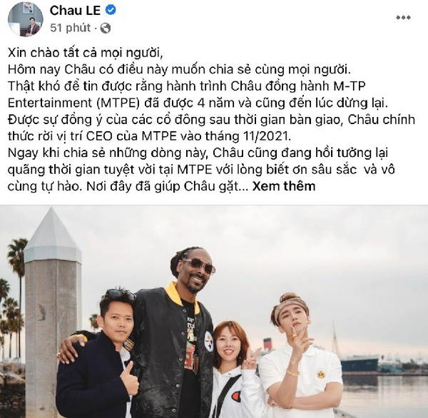  
Nối tiếp đàn em, CEO Châu Lê cũng “chia tay” với nam ca sĩ gốc Thái Bình và M-TP Entertainment. (Ảnh: Facebook Chau LE) - Tin sao Viet - Tin tuc sao Viet - Scandal sao Viet - Tin tuc cua Sao - Tin cua Sao