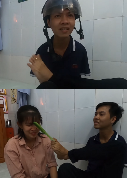  Anh Trí hết mực yêu thương chăm sóc chị Tuyền. (Ảnh: Chụp màn hình Fanpage Độc lạ Bình Dương)