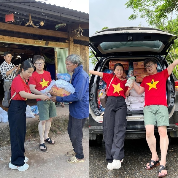  
Đức Nhân cùng chồng về Việt Nam làm từ thiện. (Ảnh: FB Vợ Chồng Nhà Nhân JP)
