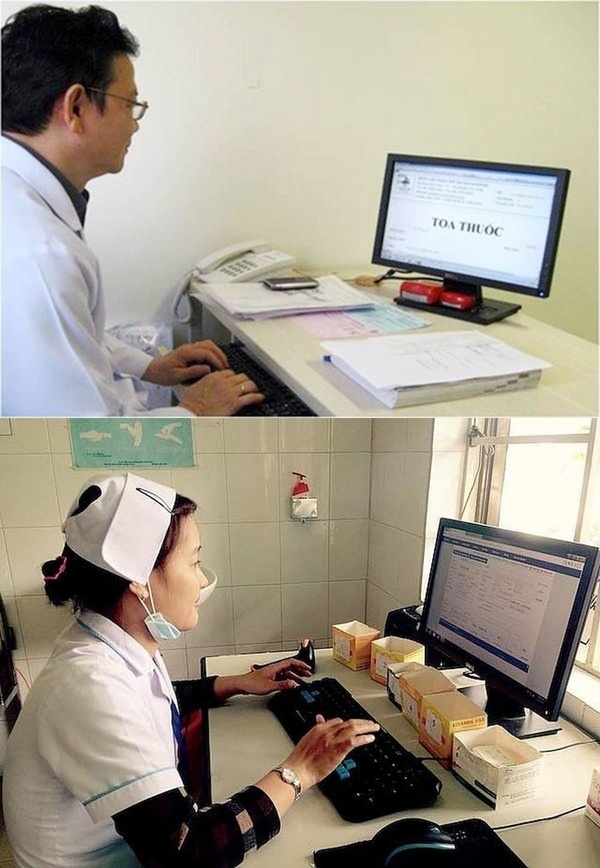  Giờ đây các bác sĩ đã có thể tạo đơn thuốc trên máy tính. (Ảnh: Lao Động)