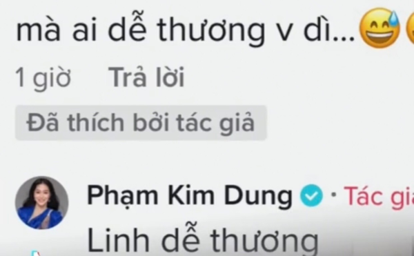  
"Dì Dung" không ngần ngại khen Quang Linh dễ thương. (Ảnh: TikTok Phạm Kim Dung)