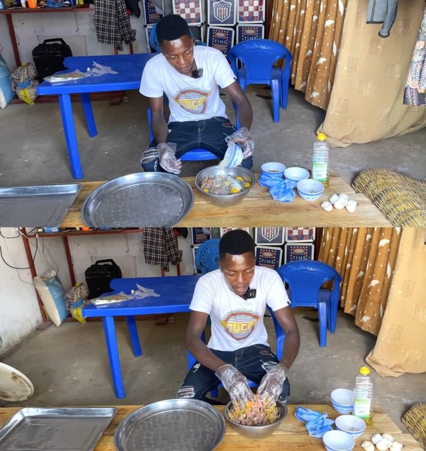  
Anh chàng khéo léo chuẩn bị nguyên liệu để làm món nem rán Việt Nam. (Ảnh: YouTube Lindo Vlogs - Cuộc Sống ở Châu Phi)